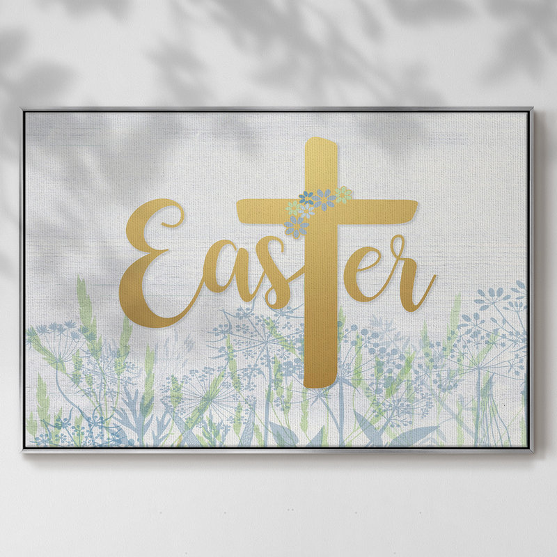 Pâques, fleurs sauvages encadrées sur toile, Encadrement argenté, H 27 po x l 41 po x P 2 po