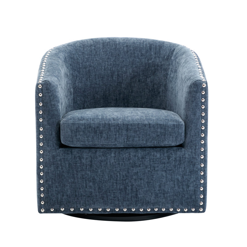 Fauteuil d'appoint pivotant en tissu Wanti, Mélange de polyester bleu