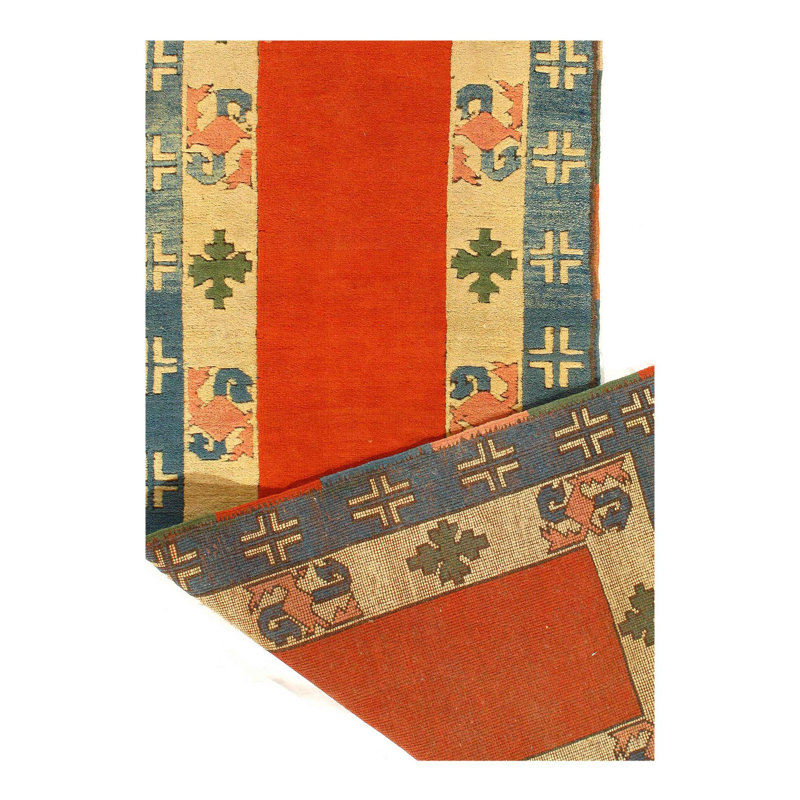 Tapis de couloir oriental en laine jaune / bleu / orange 2 pi 7 po x 8 pi 11 po