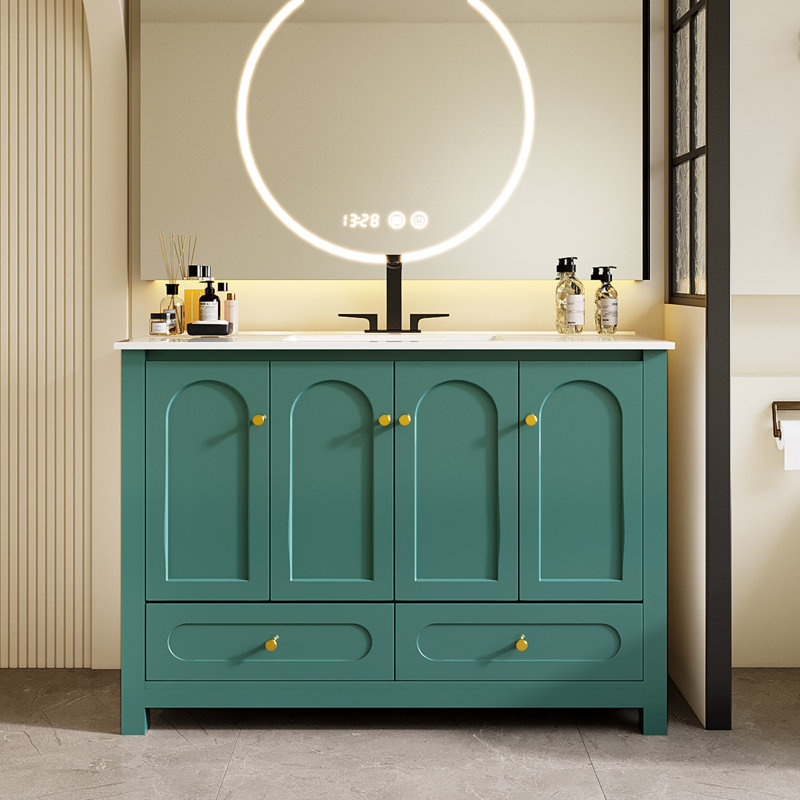 48" Green Freestanding Bathroom Vanity with Ceramic Top, Green