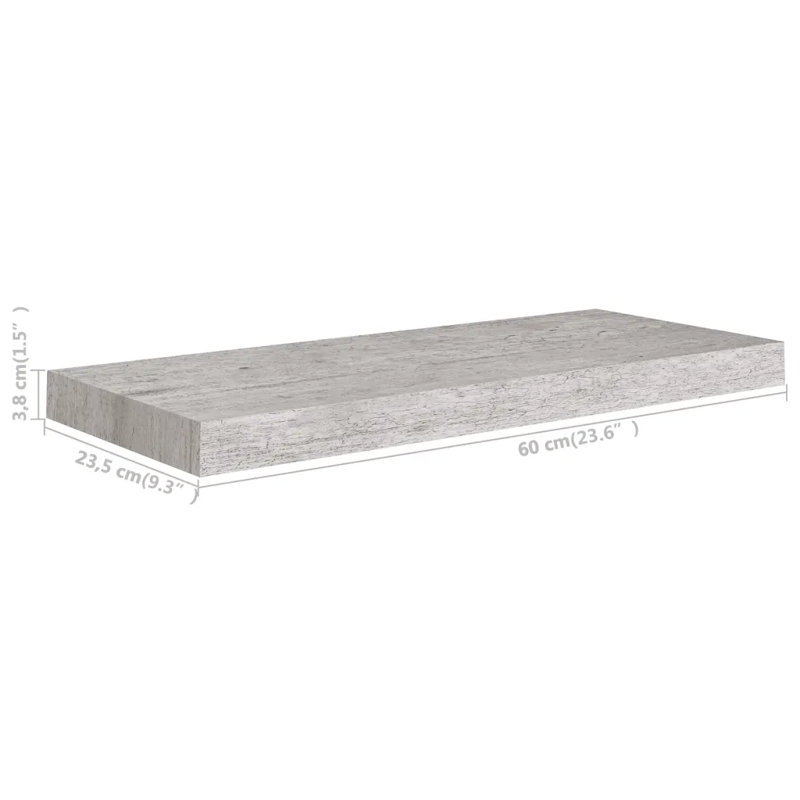 Gracie-Lea 2 Piece Floating Shelf, 1.5cm H x 23.5cm W x 9.06cm D, Concrete Grey