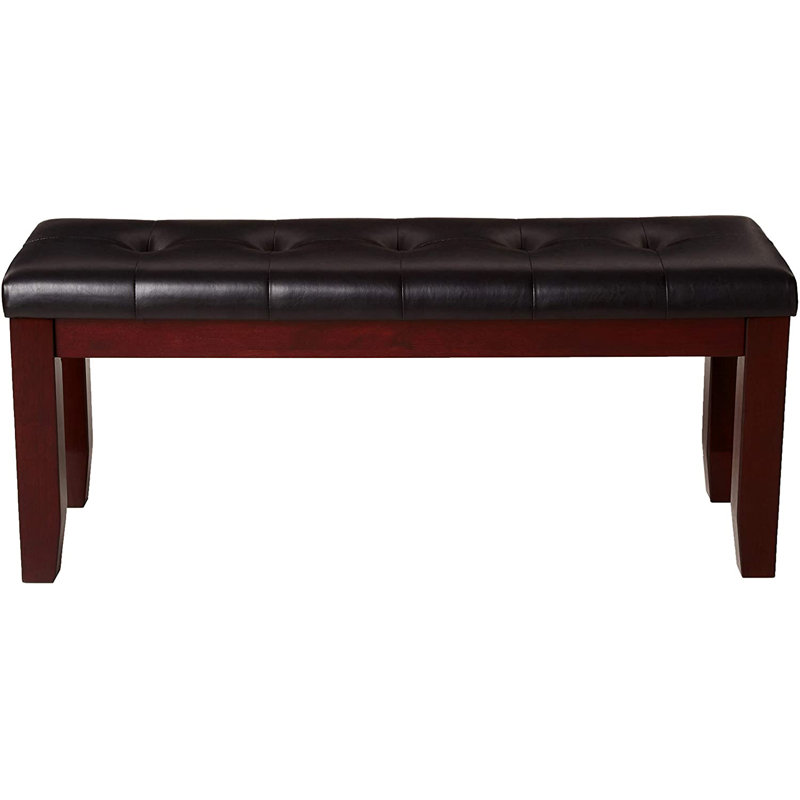 Banc 1Pc moderne avec siège d'aspect cuir capitonné capitonnage pieds en bois meubles de chambre à coucher finition brun cerise