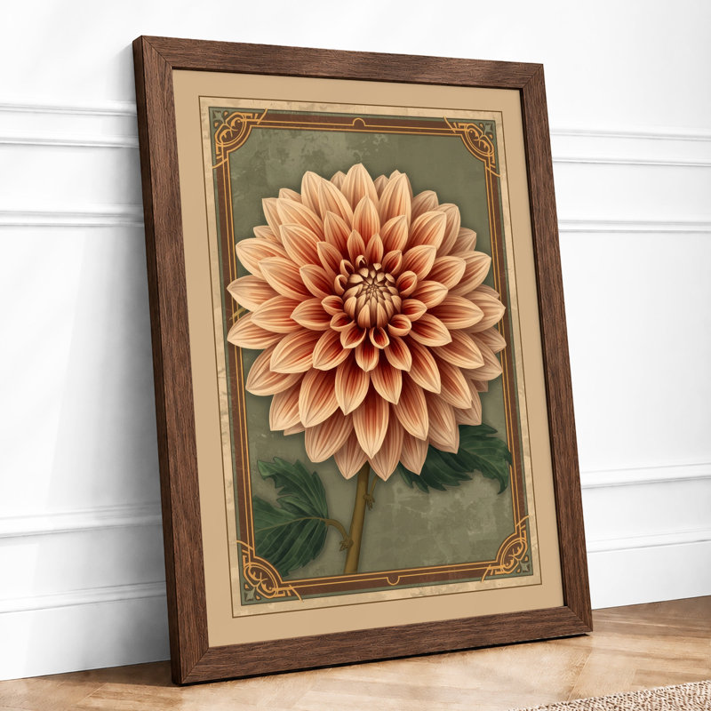 Dahlia Bloom Botanical - Framed Print, A1 - 84.1 x 59.4 cm, Walnut