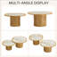 Ensemble de 2 tables basses gigognes, base en placage de bois de ronce avec plateau en pierre frittée pour le salon