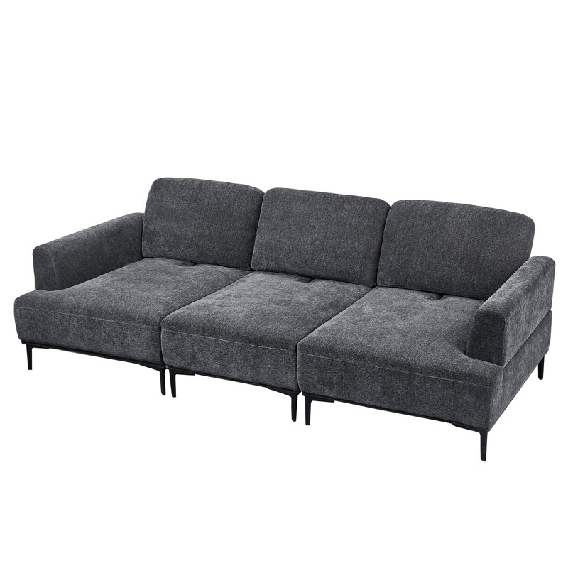 100" Upholstered 3 Seater Sofa, Gray