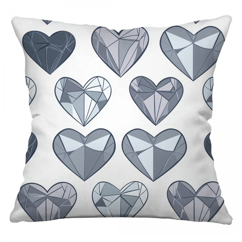 Geometric Throw Pillow, Hearts Cotton Twill Pillows, Square 18"