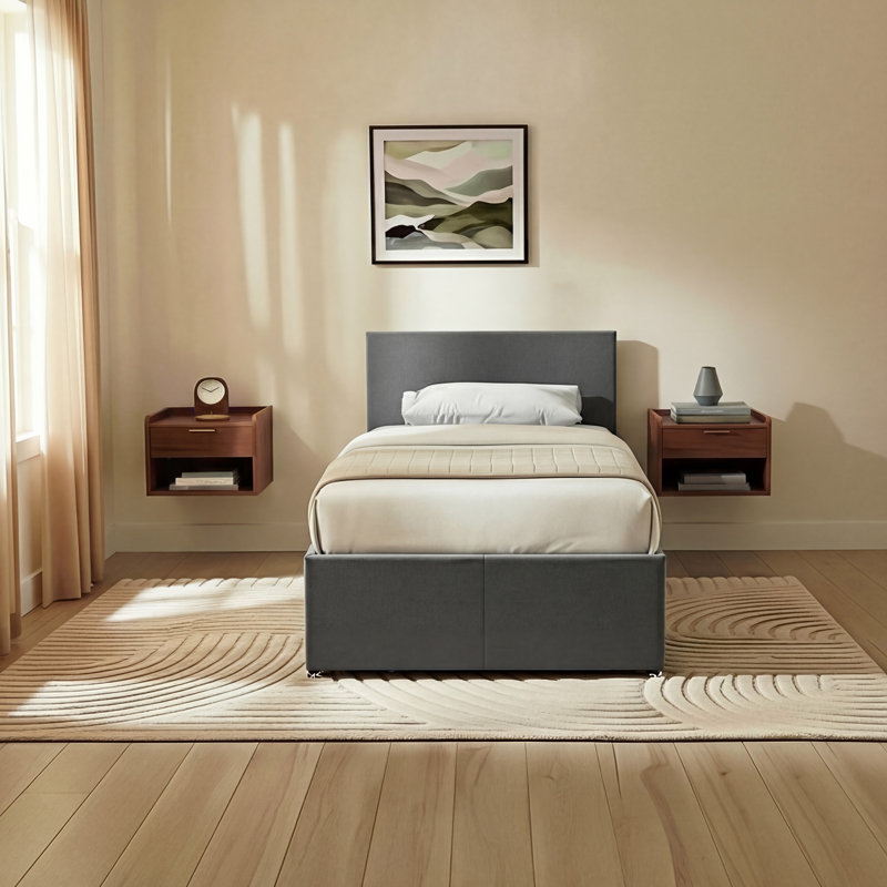 Enya Upholstered Ottoman Bed, Single (3'), Dark Grey