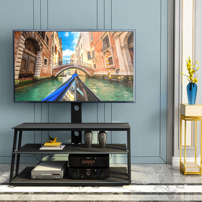 Meuble télé avec verre noir pour téléviseurs de 32 à 65 pouces et construction stable