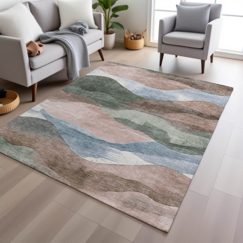 Machine Washable Indoor/Outdoor Xhevrie Salmon Rug, Rectangle 10' x 14'