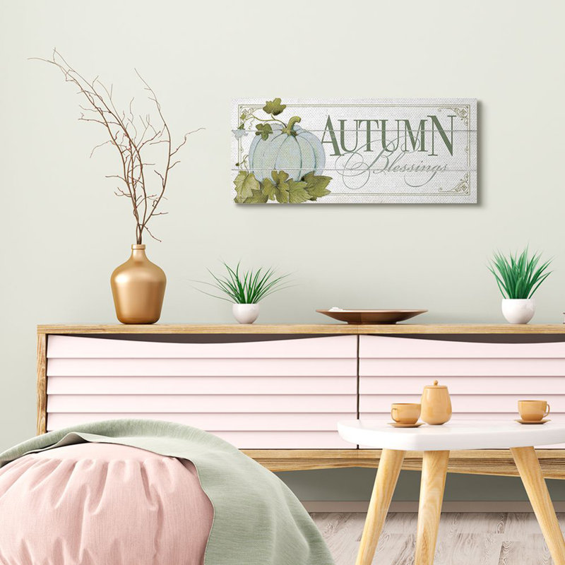 «Autumn Blessings Blue Pumpkin Fall Seasonal Word Design» par Stephanie Workman Marrott - impression d'art textuel