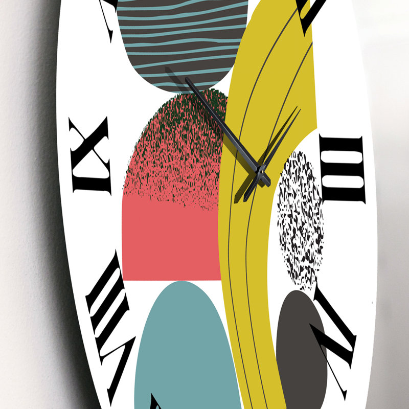 Collage d'art abstrait géométrique coloré II - horloge murale moderne, Moyenne