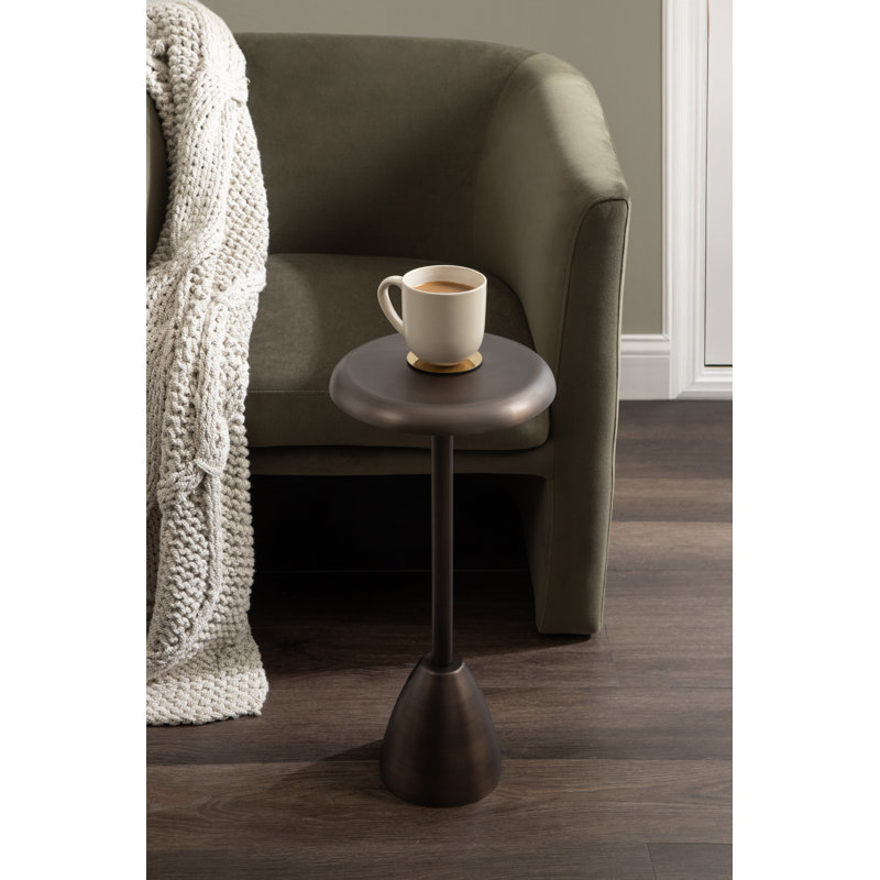 Morizet Round Metal Drink Table, Bronze Top/Brown Base