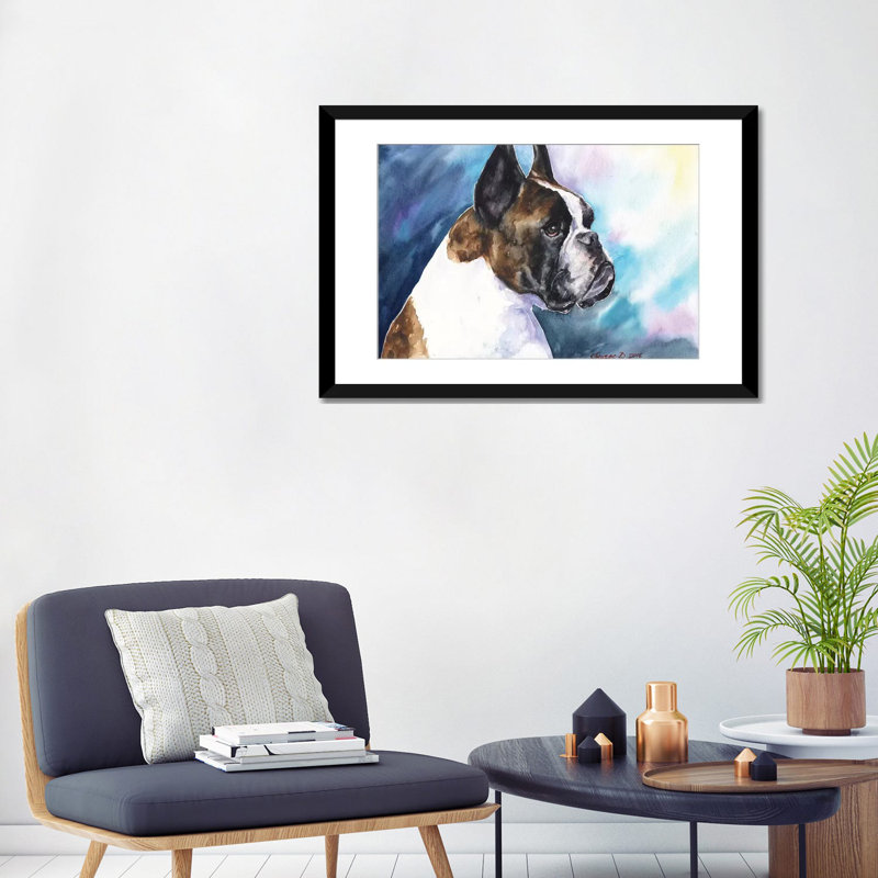 Impression sur toile boxer, Papier d'art encadré noir, H 24 po x l 32 po x P 1 po, Blanc