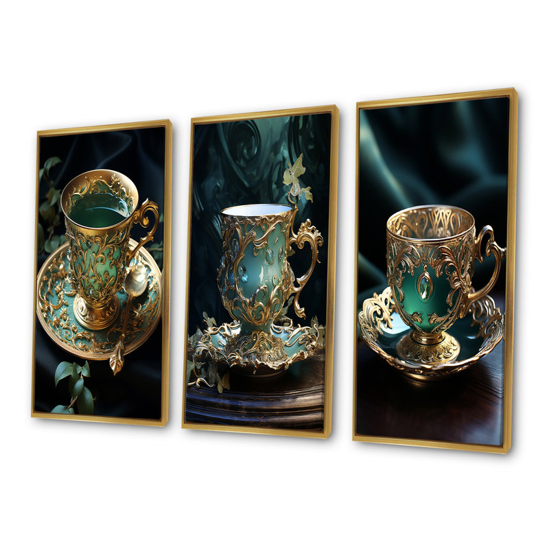 Ensemble de salon sophistiqué 4 pièces Elixir Tea Elegance, Cadre flottant doré, H 28 po x l 36 po