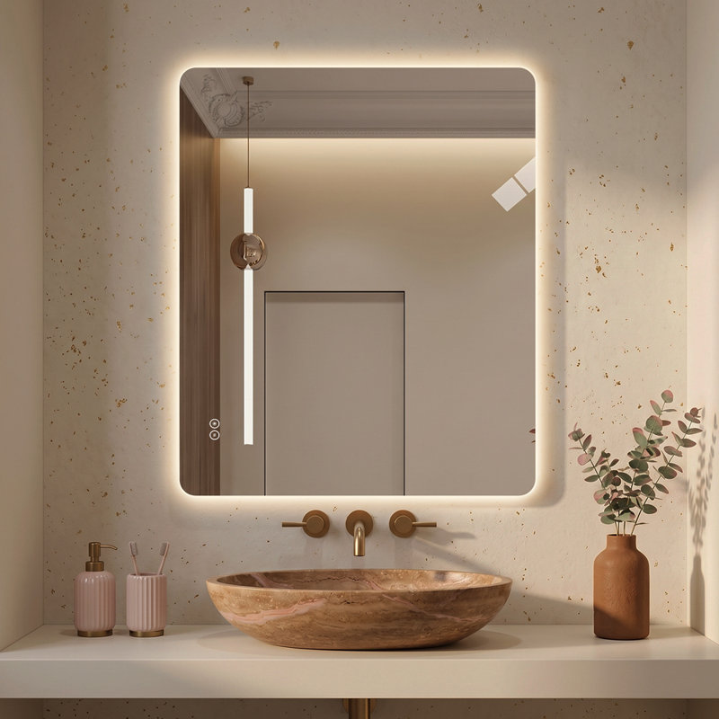 Miroir de salle de bain 30 po x 24 po à DEL sans cadre, 3 couleurs, anti-buée, anti-déflagrant, miroir de meuble-lavabo mural rétro-éclairé