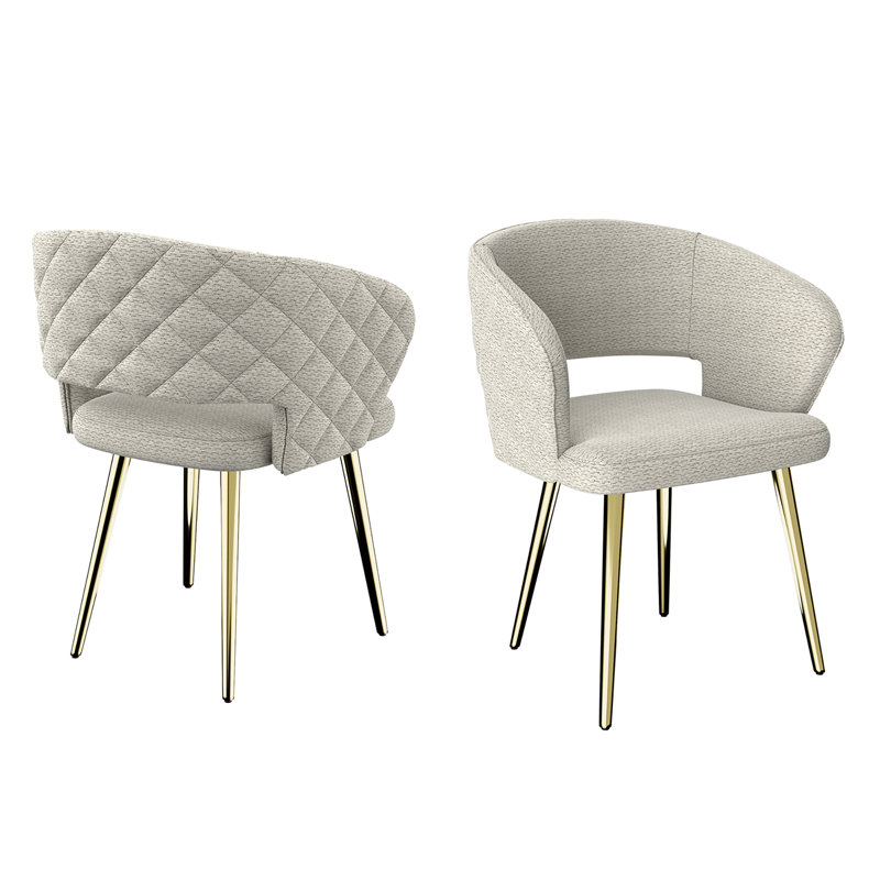 Ginnie 19.09'' H Tufted Fabric Upholstered Side Chair, Beige, Gold