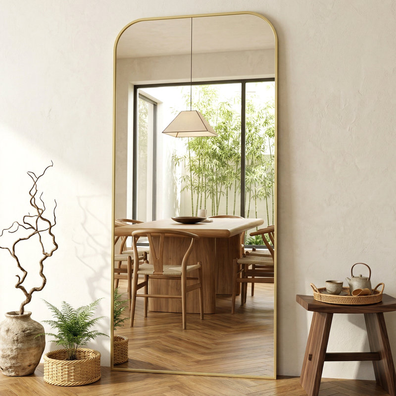 Miroir surdimensionné arqué en métal surdimensionné, Doré, 78 po x 38 po