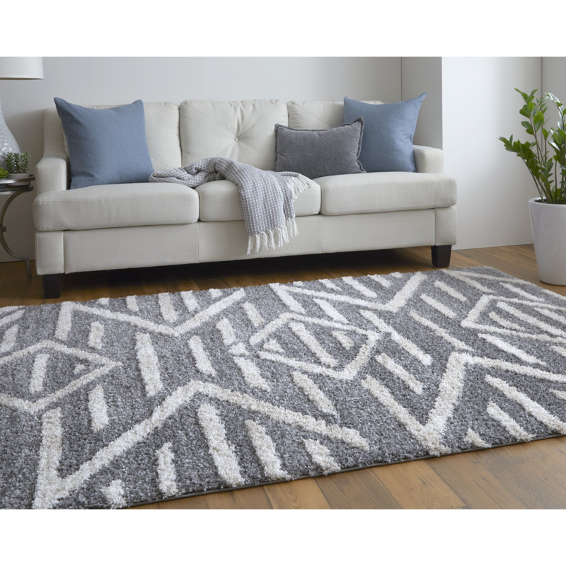 Caide Bohemian & Eclectic Diamond Polyester Area Rug, Rectangle 9' x 12'