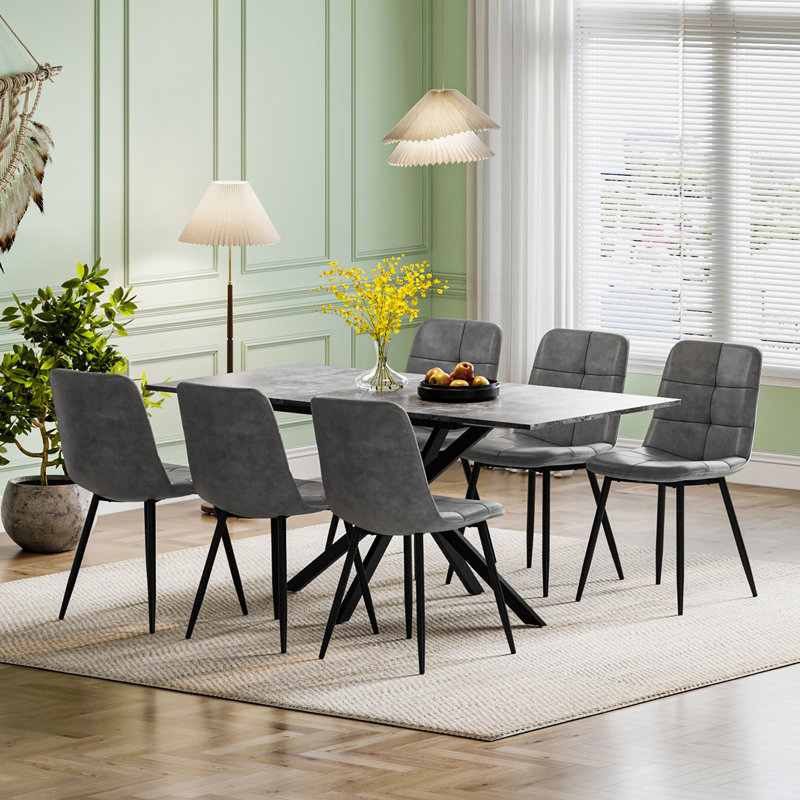 6 - Person Drop Leaf Dining Set, Grey, Grey