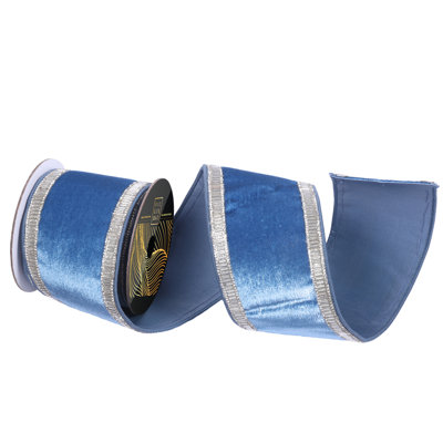4" x 5yd Velvet Luster Wired Ribbon with Champagne Beaded and Jewel Trim. Champagne Metallic Backing. Measuring 4 inches in width and 5 yards in length, it's perfect for a variety of festive projects.