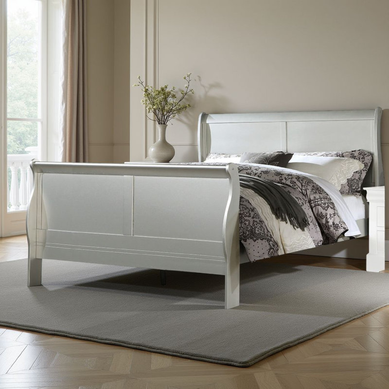 Dubin Low Profile Sleigh Standard Bed,bed frame,platform bed Clearance between Floor & Rail: 10", Platinum, Full