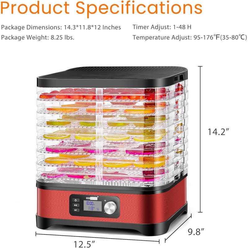 Déshydrateur d'aliments 8 plateaux Vivohome, Rouge