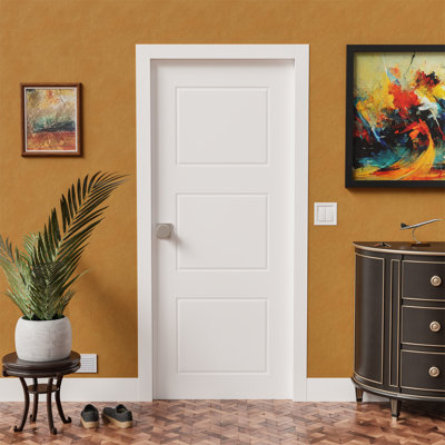 3 Panel Manufactured Wood and PVC/Vinyl White Hollow Prefinished Interior Paneled Door