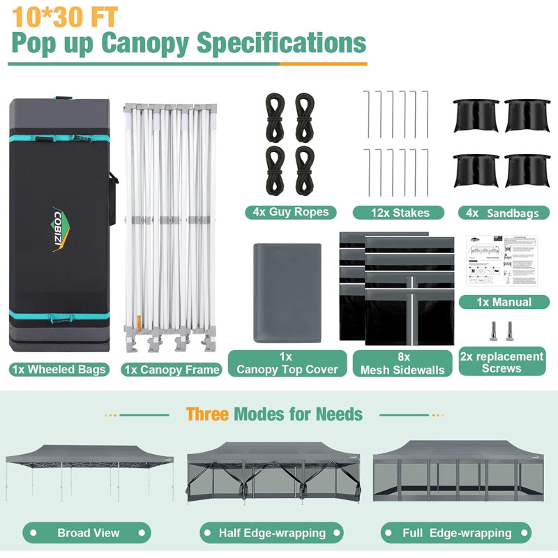 354.3'' W x 118.1'' D Metal Party Tent, Gray
