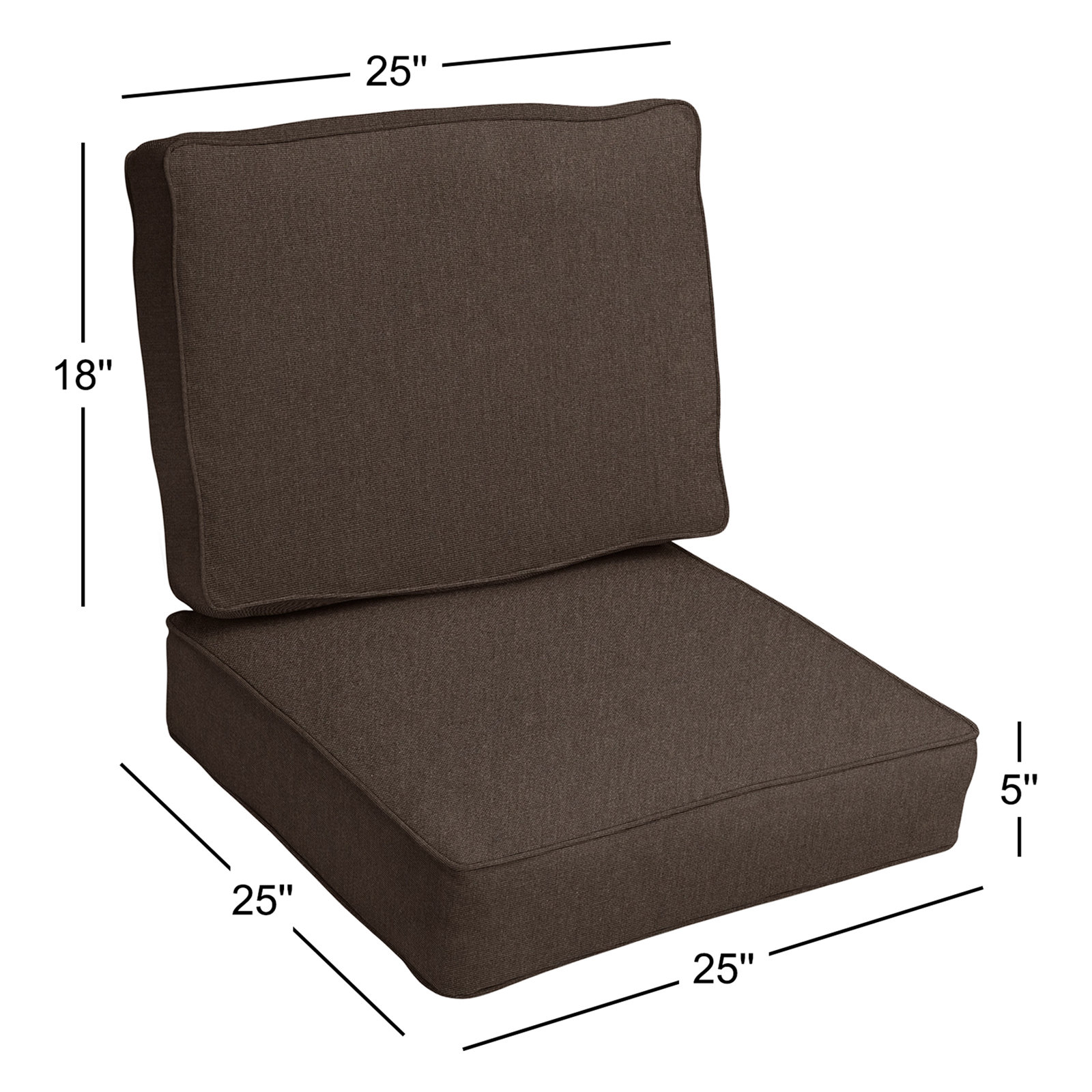 Davana Indoor/Outdoor Sunbrella Seat/Back Cushion, Dark Brown, 25" W x 25" D