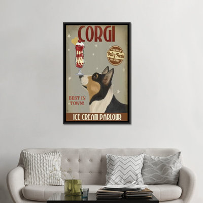 Impression sur toile tendue Fab Funky «Corgi Ice Cream»