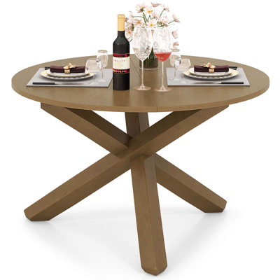 47" Round Dining Table With Solid Acacia Wood Legs For 4-6 Person For Kitchen