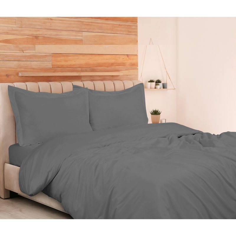 Literie , Gris, Housse de couette double et 2 taies d'oreiller