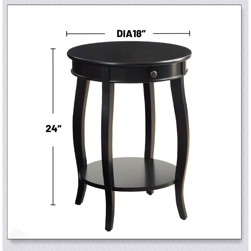 Table d'appoint ronde avec 1 tiroir et rangement ouvert, pour les petits espaces et les décorations élégantes, Noir