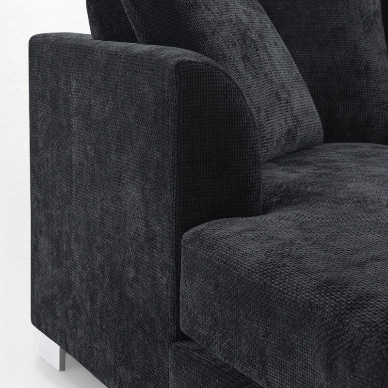 Modern Cloud Sectional Sofa,L-Shaped Luxury Couch Set With 2 Free Pillows, Black Chenille