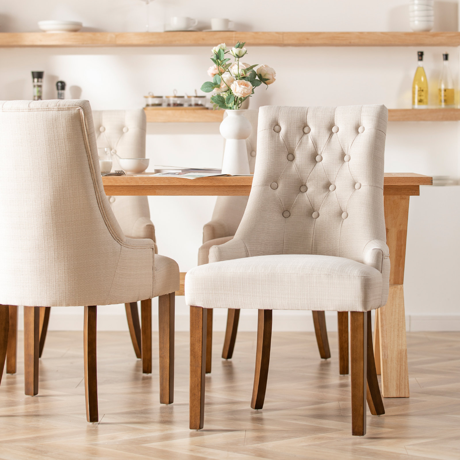 Fabric dining chairs with oak legs hotsell
