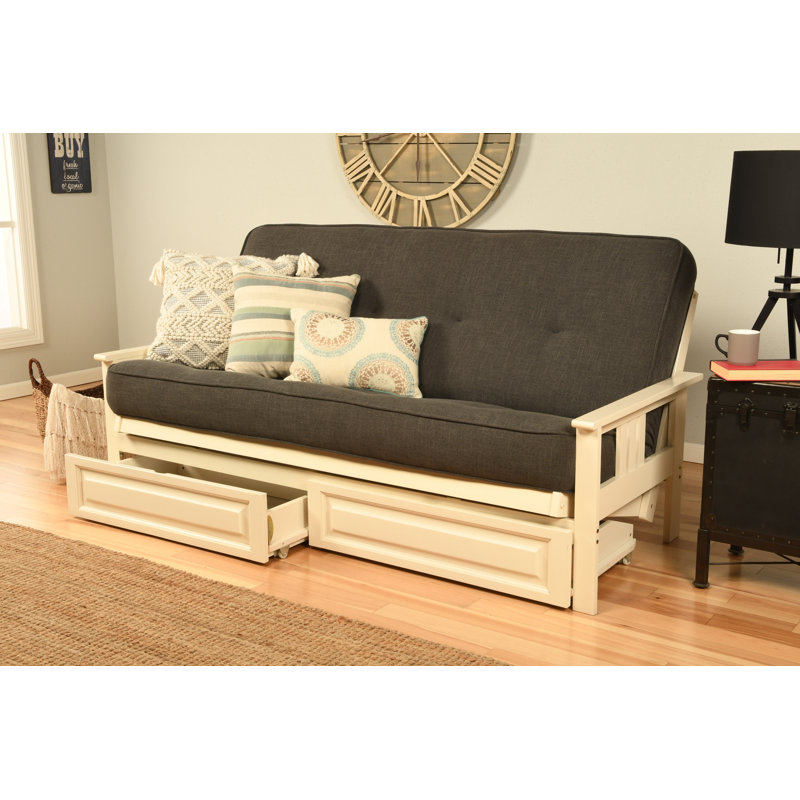 La base de futon pleine grandeur Stratford comprend des tiroirs de rangement et un matelas, Premium Pocket Coil