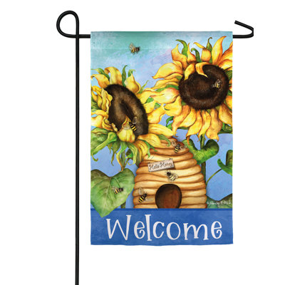 Bonjour à 2 côtés 18 x 12,5 po. suède de fleurs miel drapeau de jardin