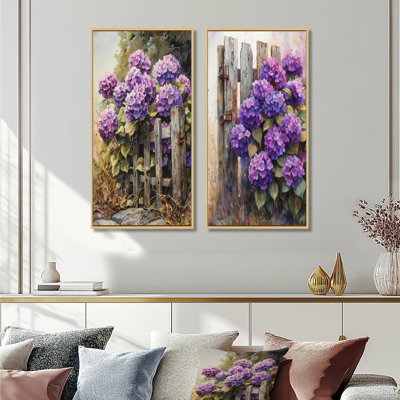 Hortensias d'été par The Farm Fence V - Art mural floral 2 pièces