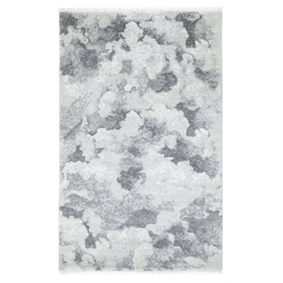 Cloud Hand Knotted Abstract Area Rug in Gray