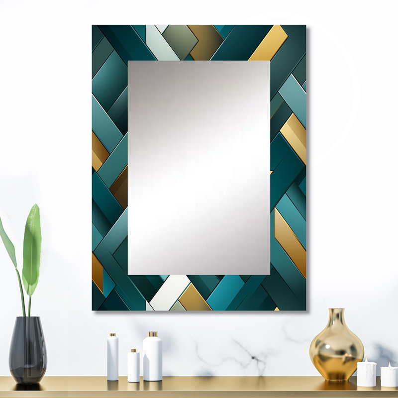 Carreaux géométriques modernes bleu sarcelle - miroir décoratif géométrique, miroir mural moderne et contemporain, impression d'art en métal