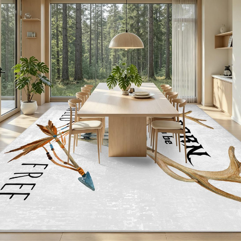 Tapis d'intérieur blanc lavable à la machine, motif crâne de cerf et animaux, idéal pour les rêves., Rectangle 71 po x 98 po