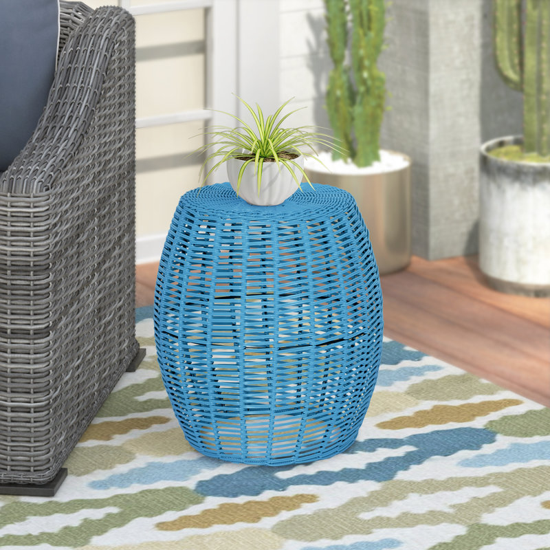 Table d'appoint ronde d'extérieur avec cadre intérieur en acier Joao , Bleu