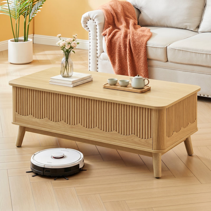 Table basse à plateau relevable avec rangement, Jaune