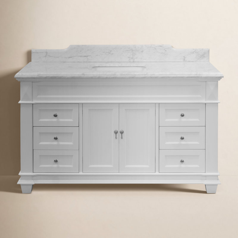 Ensa 60'' Single Bathroom Vanity with Top, White, Carrara Marble