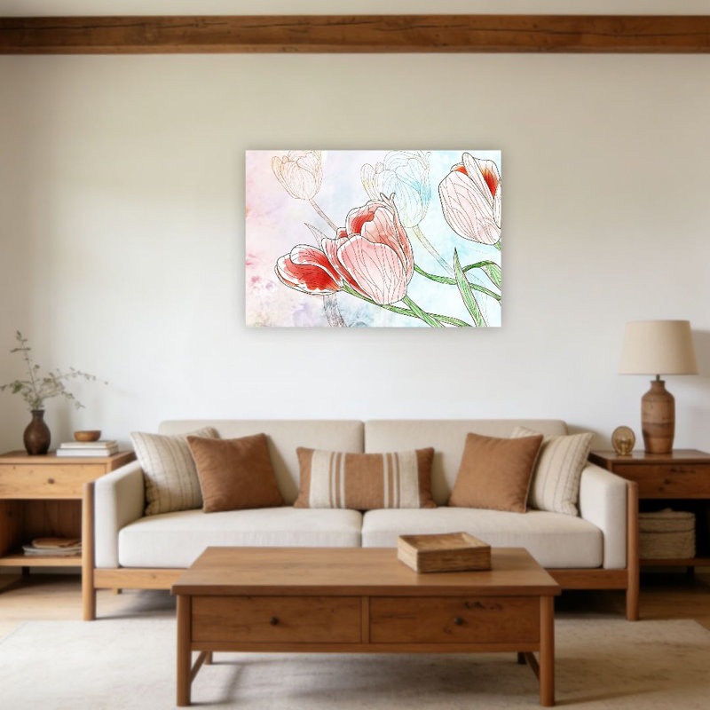 Tulipes pastel, cadre en bois à l'arrière, art mural, l 36 po x L 24
