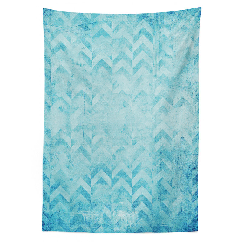 Turquoise Tablecloth, Geometric Design Chevron Patterns On Old Vintage Paper Contemporary Art Print, Rectangular Table Cover For Dining Room Kitchen Decor, 52" X 70", Turquoise