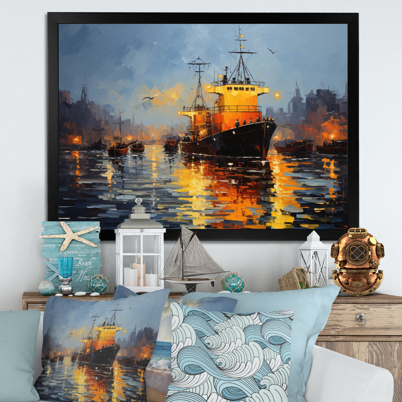 Port Harbor Symphony Pointillism, H 16 po x l 32 po x P 1 po, Cadre photo noir