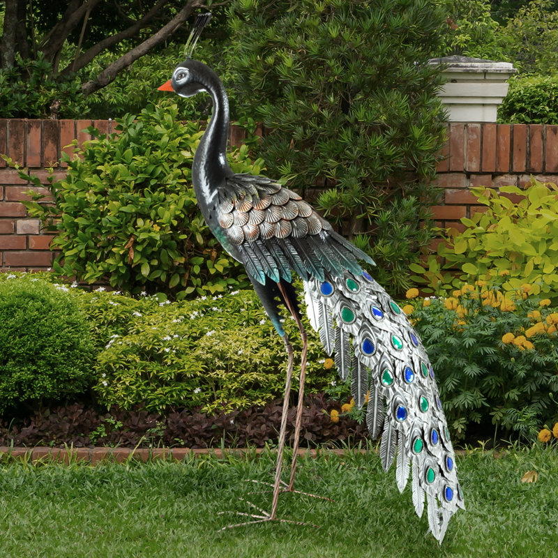 Statue de jardin paon Steeve - 37 po de hauteur, fait à la main, décor de paon extérieur - art de jardin en métal - décoration de jardin zen pour l'extérieur - ornements de pelouse et statues pour patio, étang ou cour par Pure Garden