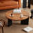 Retro Black Solid Wood Round Coffee Table