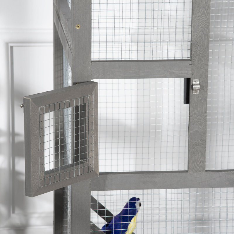 Cage de combat en bois avec perchoir et plateau Fortuna, Gris clair